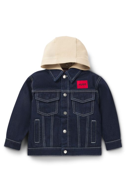 Hugo Boss-Kids' denim jacket with detachable fleece hood-boss hugo