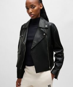 Hugo Boss Jackets and Coats-Leather biker jacket with zipped sleeves-hugo boss sale