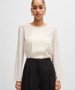 Hugo Boss Blouses-Long-sleeved blouse in washed silk with pleated front-boss hugo