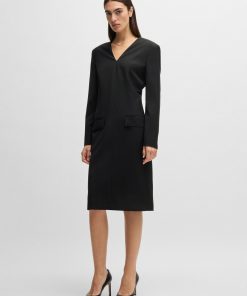 Hugo Boss Dresses-Tailored V-neck dress with flap pockets in relaxed fit-hugo 2