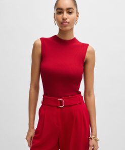 Hugo Boss-Sleeveless mock-neck top in ribbed fabric-boss store near me