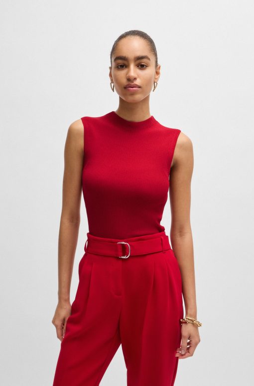 Hugo Boss-Sleeveless mock-neck top in ribbed fabric-boss store near me