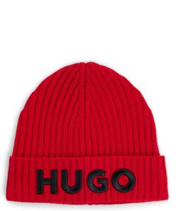 Hugo Boss-Wool beanie hat with logo detail-hugo by hugo boss