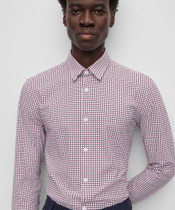 Hugo Boss-Slim-fit shirt with Kent collar in printed material-hugo boss outlet 2