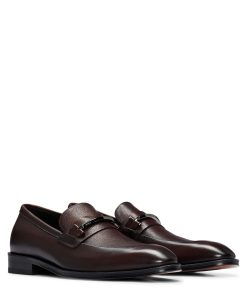 Hugo Boss Business Shoes-Grained-leather loafers with branded trim and apron toe-boss store near me