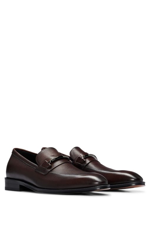 Hugo Boss Business Shoes-Grained-leather loafers with branded trim and apron toe-boss store near me