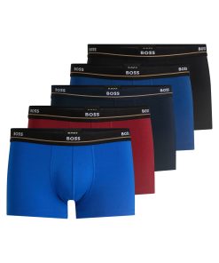 Hugo Boss Underwear-Five-pack of stretch-cotton trunks with logo waistbands-hugo boss store near me