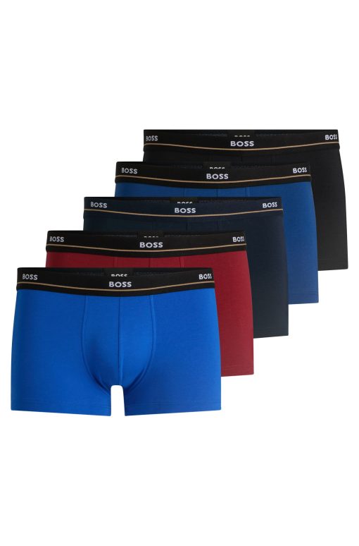 Hugo Boss Underwear-Five-pack of stretch-cotton trunks with logo waistbands-hugo boss store near me