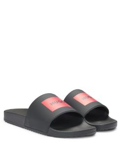 Hugo Boss Sandals-Italian-made slides with logo label-boss store near me