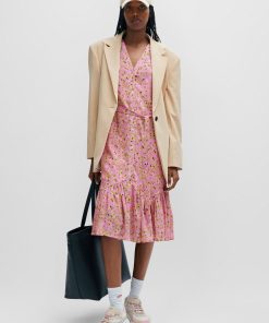 Hugo Boss Dresses-Floral-print dress with voluminous sleeves-boss store near me