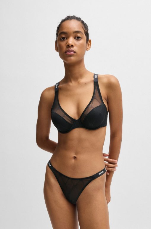 Hugo Boss Underwear, Pajamas, and Socks-Signature-lace underwire bra with logo straps-hugo boss store near me - Image 2