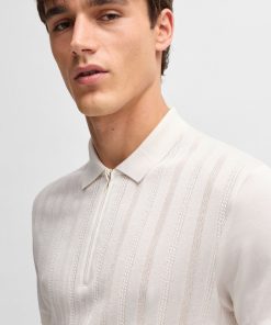 Hugo Boss Polo Shirts-Cotton-silk knit polo with cabled front-hugo boss outlet 2