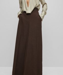 Hugo Boss Pants-Relaxed-fit, wide-leg wool trousers with skirt effect-hugo boss store