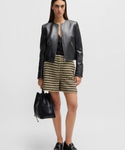 Hugo Boss Jackets and Coats-Collarless leather jacket with zip closure-boss store near me 2