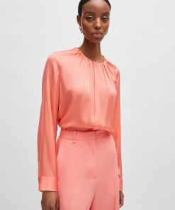 Hugo Boss Blouses-Ruched-neck blouse in stretch-silk crepe de Chine-boss hugo