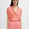 Hugo Boss Blouses-Ruched-neck blouse in stretch-silk crepe de Chine-boss hugo 4