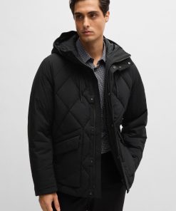 Hugo Boss Jackets and Coats-Down jacket in comfort-stretch ripstop with hooded collar-hugo boss sale