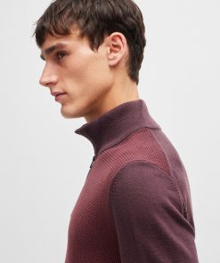 Hugo Boss Sweaters and Cardigans-Zip-neck sweater with mixed structures-boss store near me 2