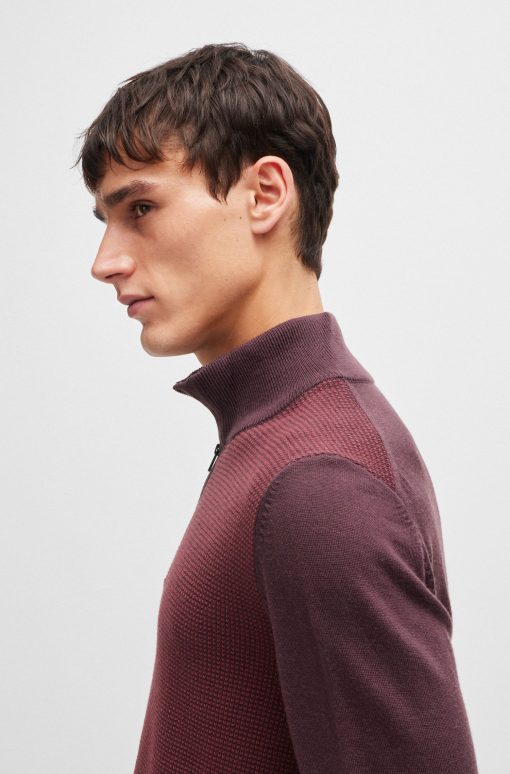 Hugo Boss Sweaters and Cardigans-Zip-neck sweater with mixed structures-boss store near me - Image 2