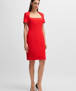 Hugo Boss Dresses-Square-neck slim-fit dress in stretch material-boss store 2