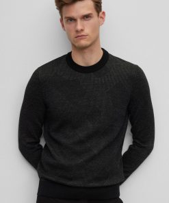 Hugo Boss Sweaters and Cardigans-Virgin-wool sweater with two-tone monogram jacquard-boss store near me 2