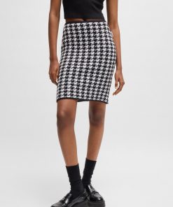 Hugo Boss Skirts-Slim-fit mini skirt in a houndstooth cotton blend-hugoboss