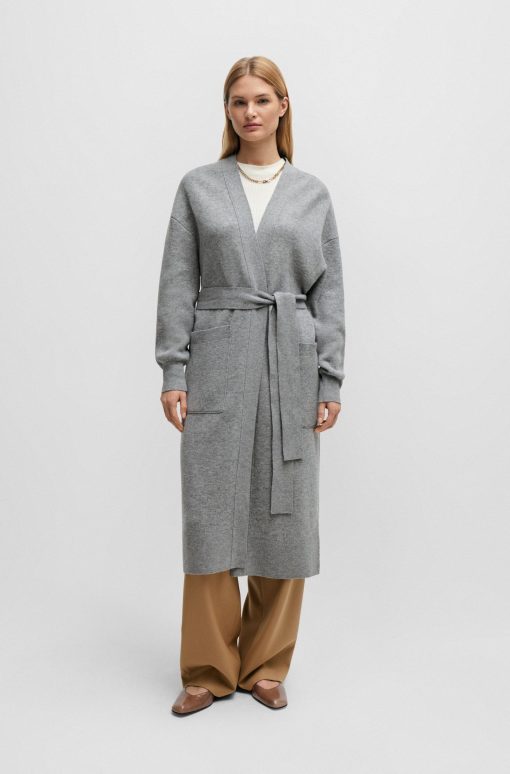 Hugo Boss Sweaters and Cardigans-Belted cardigan in virgin wool and cashmere-boss store