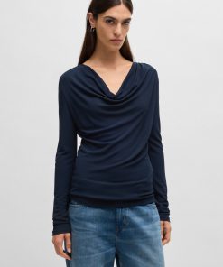 Hugo Boss Tops-Long-sleeved top in stretch crepe with cowl neckline-boss outlet