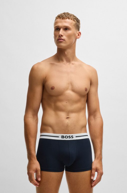 Hugo Boss Underwear-Three-pack of stretch-cotton plain and monogrammed trunks-boss hugo - Image 2