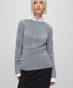 Hugo Boss Blouses-Checked, pleated slim-fit top-boss near me