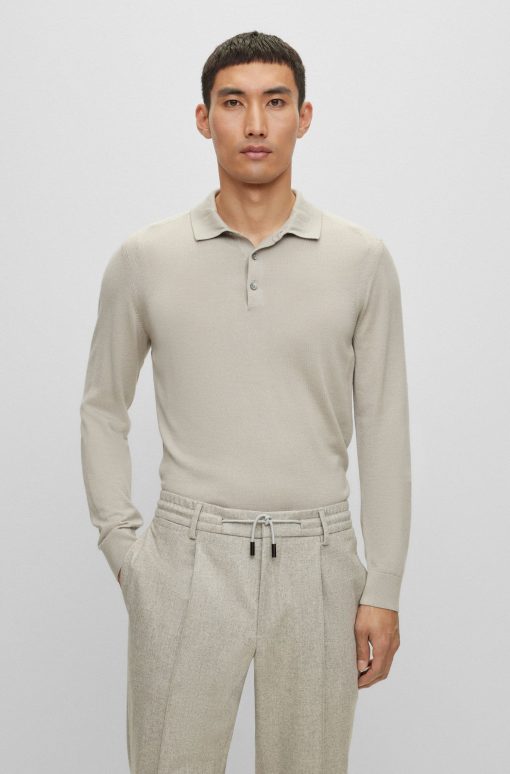 Hugo Boss Sweaters and Cardigans-Polo-collar sweater in wool, silk and cashmere-boss store near me