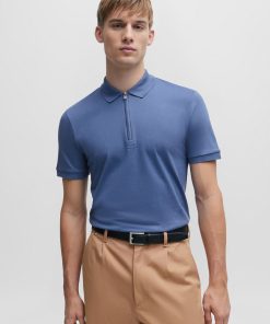 Hugo Boss Polo Shirts-Structured-cotton slim-fit polo shirt with zip placket-hugo boss outlet