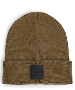 Hugo Boss-Wool beanie hat with logo badge-hugo boss sale