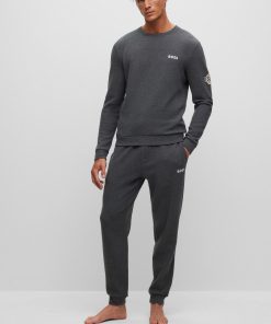 Hugo Boss Sweatshirts and Jogging Pants-Cotton-blend waffle loungewear sweatshirt with patch logo-boss near me 2