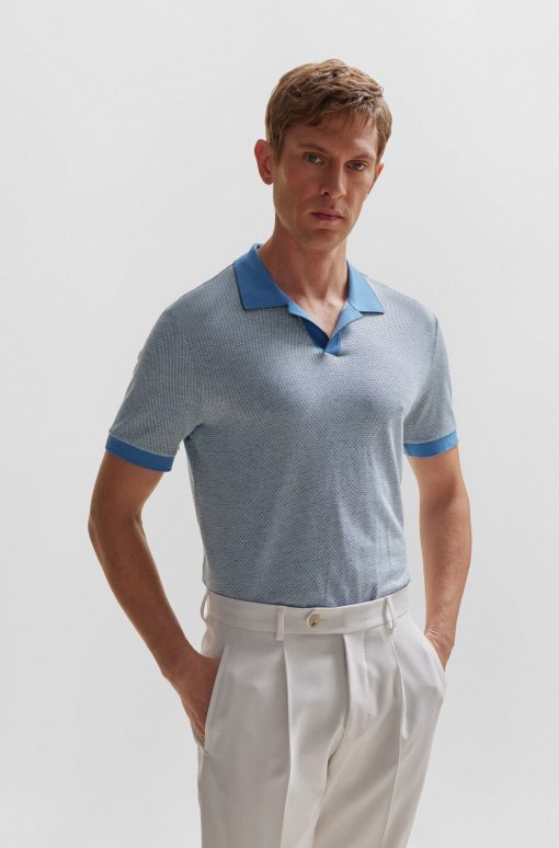 Hugo Boss Polo Shirts-Open-collar polo shirt in cotton and cashmere-hugo boss store