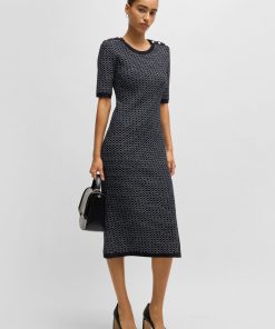 Hugo Boss Dresses-Structured-stripe dress in stretch-cotton jersey-hugo 2