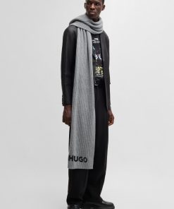 Hugo Boss Scarves-Ribbed scarf in wool with embroidered logo-hugoboss 2