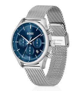 Hugo Boss Watches-Blue-dial chronograph watch with mesh bracelet-boss store near me 2