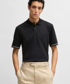 Hugo Boss Polo Shirts-Mercerized-cotton regular-fit polo shirt with stripe trims-hugo boss outlet