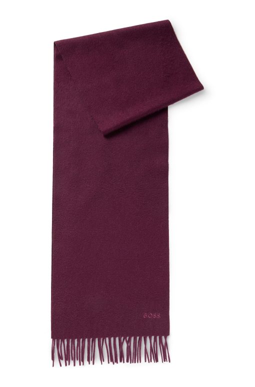 Hugo Boss Scarves-Italian-cashmere scarf with fringing and embroidered logo-hugo boss near me