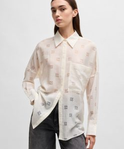 Hugo Boss Blouses-Oversize-fit blouse with burnout logo print-hugo boss store