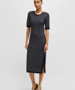 Hugo Boss Dresses-Structured-stripe dress in stretch-cotton jersey-hugo