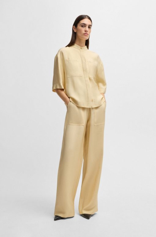 Hugo Boss Blouses-Relaxed-fit blouse in soft twill with stand collar-boss store - Image 2