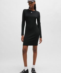 Hugo Boss Dresses-Ribbed dress in stretch fabric with stacked logo-hugoboss