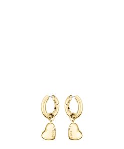 Hugo Boss Jewelry-Gold-tone huggie hoop earrings with heart charms-hugo 2