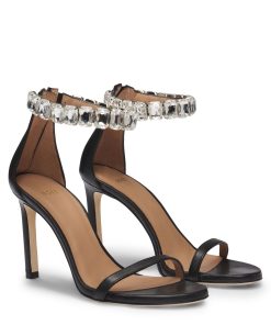 Hugo Boss Pumps-High-heeled sandals in nappa leather with rhinestone strap-hugo boss outlet