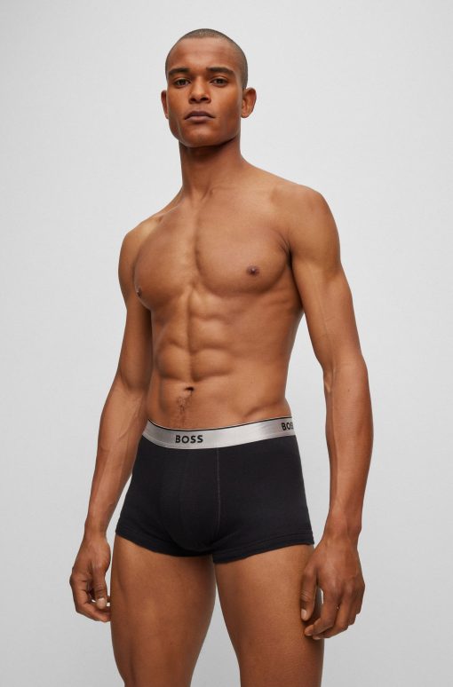 Hugo Boss Underwear-Two-pack of cotton trunks with metallic branded waistbands-hugoboss - Image 2