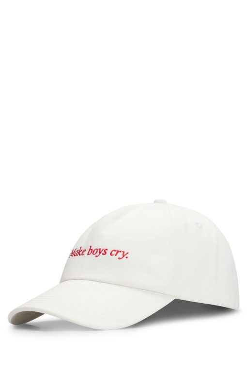 Hugo Boss Hats and Gloves-Cotton-twill cap with embroidered slogan-hugo boss store near me