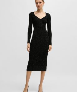 Hugo Boss Dresses-Long-sleeved knitted dress with sequin embellishments-hugo