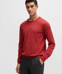 Hugo Boss Sweaters and Cardigans-Slim-fit sweater in merino wool with crew neckline-hugo boss store near me